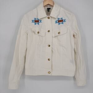 Ralph Lauren Jeans Co. Beaded Off White Denim Jacket Sz M Southwestern Rare VTG